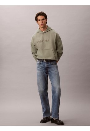 Buzo Gris Con Capota De Felpa Premium Con Logo Estampado Calvin Klein