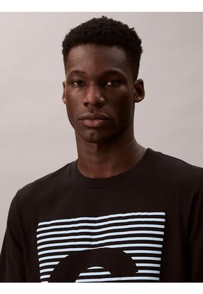 Camiseta Negra De Manga Corta Con Estampado Gráfico A Rayas Calvin Klein