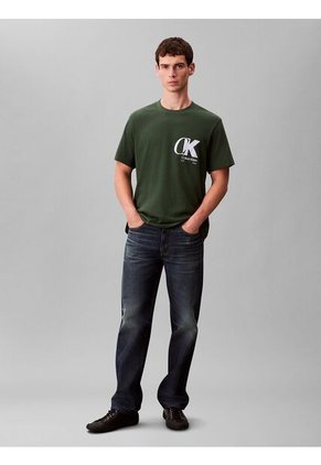 Camiseta Verde Con Estampado De Logo Con Efecto Entrelazado Calvin Klein