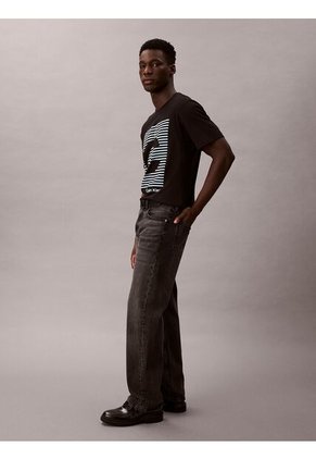 Camiseta Negra De Manga Corta Con Estampado Gráfico A Rayas Calvin Klein