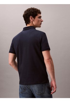 Polo Azul Clásico Con Monograma Bordado Calvin Klein