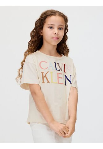 Camiseta Blanca De Manga Corta Con Logo Bordado Multicolor Calvin Klein Calvin Klein