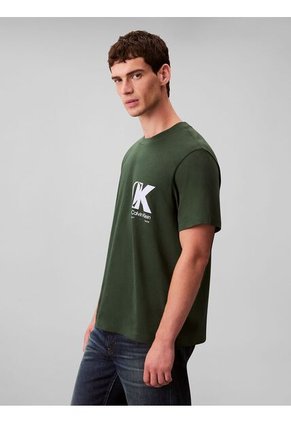 Camiseta Verde Con Estampado De Logo Con Efecto Entrelazado Calvin Klein