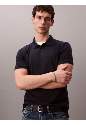 Polo Azul Clásico Con Monograma Bordado Calvin Klein