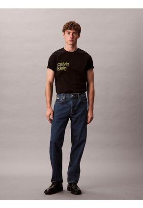 Camiseta Negra Con Logo Estampado En Alineado Derecho Calvin Klein