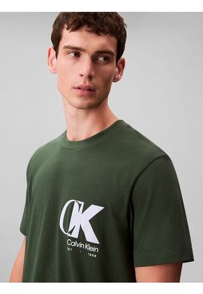 Camiseta Verde Con Estampado De Logo Con Efecto Entrelazado Calvin Klein