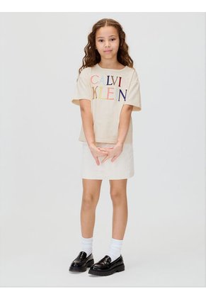 Camiseta Blanca De Manga Corta Con Logo Bordado Multicolor Calvin Klein