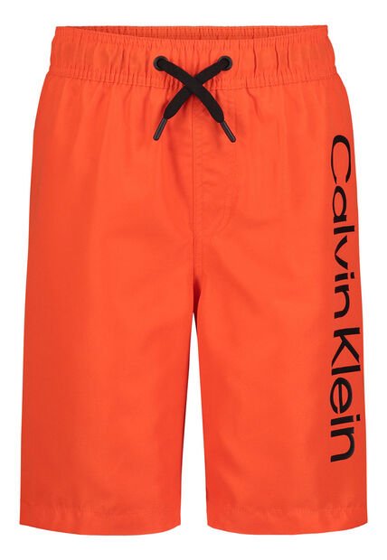 Bermuda De Baño Naranjacon Logo En Vertical Para Niño Calvin Klein
