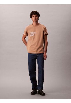 Camiseta Beige Con Logo Estampado En Alineado Derecho Calvin Klein