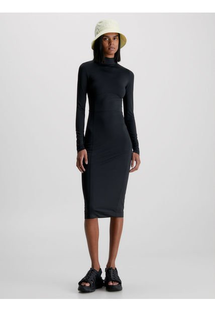 Vestido Midi Slim De Manga Larga Elástico Mujer Negro Calvin Klein