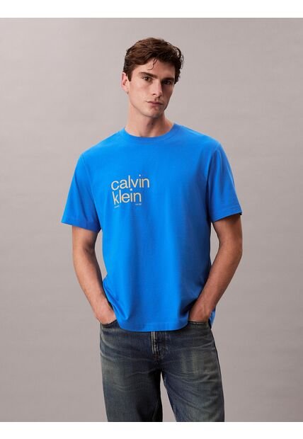 Camiseta Azul Con Logo Estampado En Alineado Derecho Calvin Klein