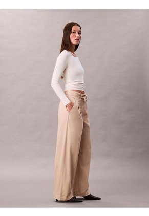 Pantalón Beige De Sarga De Algodón Con Cinturón Calvin Klein