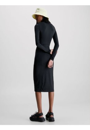 Vestido Midi Slim De Manga Larga Elástico Mujer Negro Calvin Klein