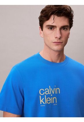 Camiseta Azul Con Logo Estampado En Alineado Derecho Calvin Klein