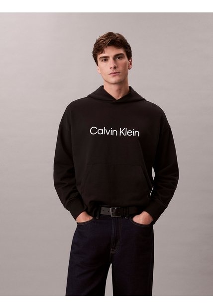 Buzo Negro Con Capota De Felpa Premium Con Logo Estampado Calvin Klein