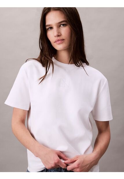 Camiseta Blanca Interlock Con Emblema CK Calvin Klein