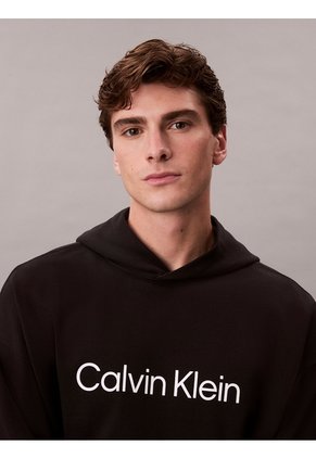 Buzo Negro Con Capota De Felpa Premium Con Logo Estampado Calvin Klein