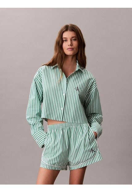 Camisa Verde Cropped De Pijama Con Gráfico De Logo Calvin Klein