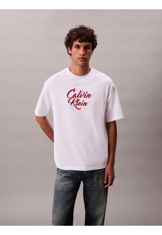 Camiseta Blanca De Algodón Grueso Con Logo Cursivo Calvin Klein Calvin Klein