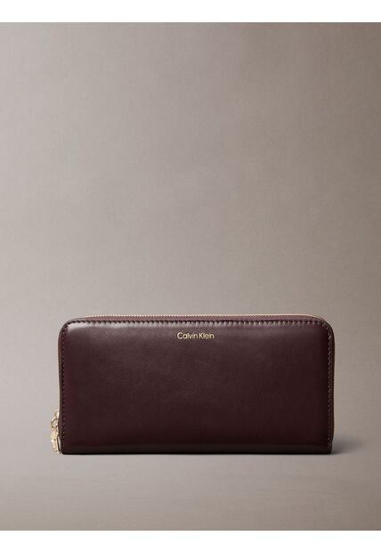 Billetera Marrón Grande De Cuero Con Cremallera Calvin Klein