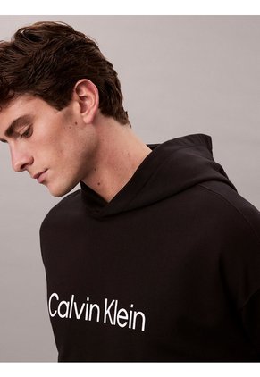 Buzo Negro Con Capota De Felpa Premium Con Logo Estampado Calvin Klein