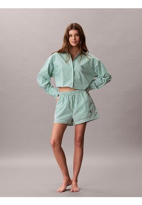 Camisa Verde Cropped De Pijama Con Gráfico De Logo Calvin Klein