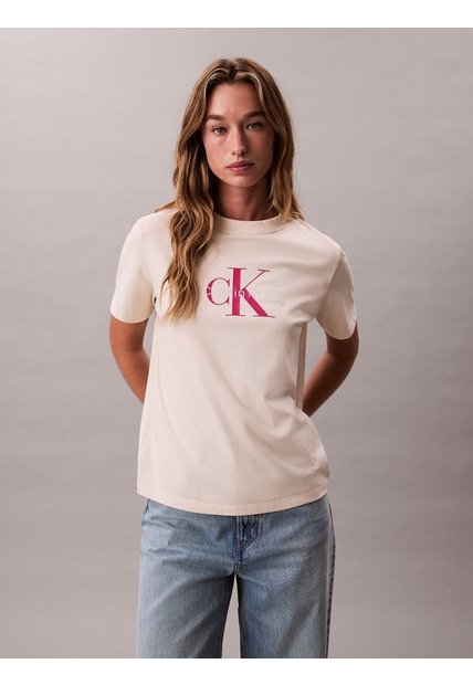 Camiseta Blanca Clásica Con Monograma Estampado Calvin Klein