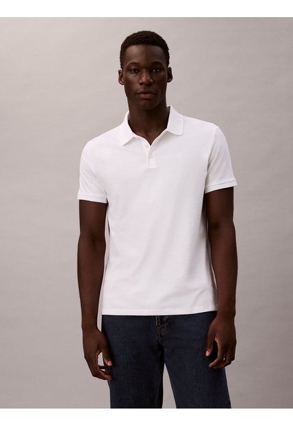 Polo Blanco Clásico Con Monograma Bordado Calvin Klein