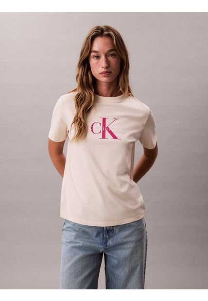 Camiseta Blanca Clásica Con Monograma Estampado Calvin Klein