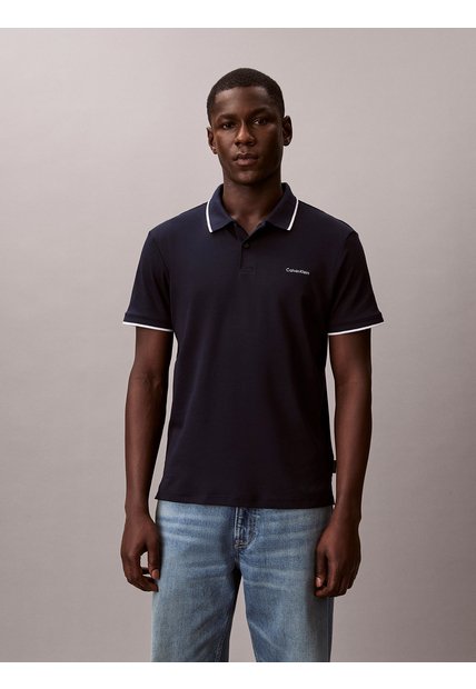 Polo Azul En Tejido Interlock Calvin Klein
