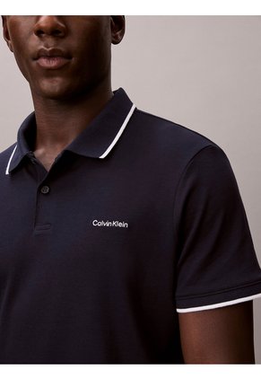 Polo Azul En Tejido Interlock Calvin Klein