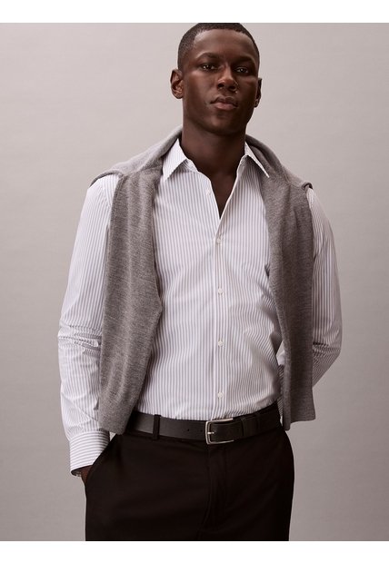Camisa Gris Manga Larga A Rayas Calvin Klein