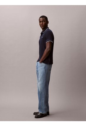 Polo Azul En Tejido Interlock Calvin Klein