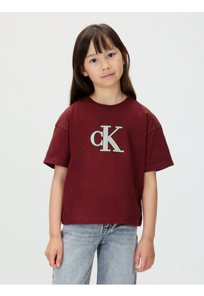 Camiseta Vino Tinto Corta Con Monograma Con Acabado Brillante Calvin Klein