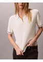 Saco Beige Cropped Tipo Polo Manga Corta De Tejido Cable Calvin Klein de Calvin Klein