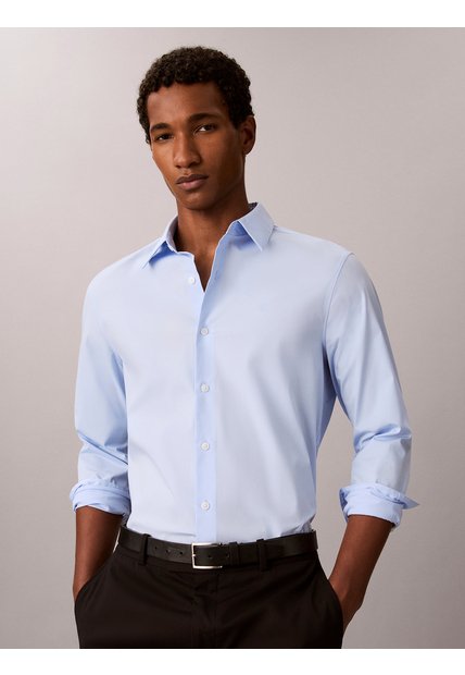 Camisa Celeste Stretch De Manga Larga Calvin Klein