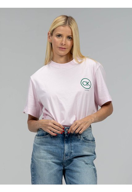Camiseta Rosada Boxy Con Estampado De Logo Calvin Klein