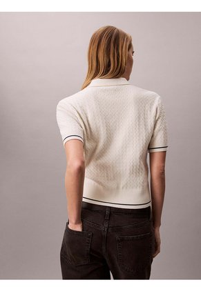 Saco Beige Cropped Tipo Polo Manga Corta De Tejido Cable Calvin Klein