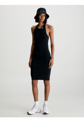 Vestido Negro Tejido De Cuello Halter Calvin Klein