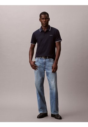 Polo Azul En Tejido Interlock Calvin Klein