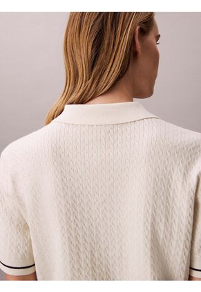 Saco Beige Cropped Tipo Polo Manga Corta De Tejido Cable Calvin Klein