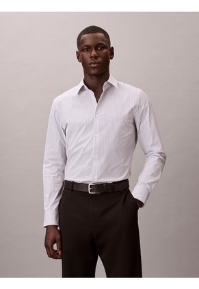 Camisa Gris Manga Larga A Rayas Calvin Klein