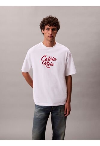 Camiseta Blanca De Algodón Grueso Con Logo Cursivo Calvin Klein Calvin Klein