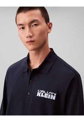 Polo Azul De Manga Larga Con Tejido Sacos / Saco Tejido Grueso Aterciopelado Calvin Klein