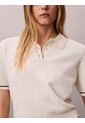 Saco Beige Cropped Tipo Polo Manga Corta De Tejido Cable Calvin Klein de Calvin Klein