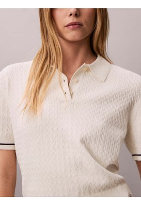 Saco Beige Cropped Tipo Polo Manga Corta De Tejido Cable Calvin Klein