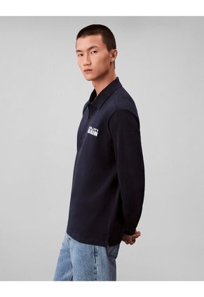 Polo Azul De Manga Larga Con Tejido Sacos / Saco Tejido Grueso Aterciopelado Calvin Klein