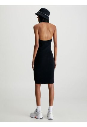 Vestido Negro Tejido De Cuello Halter Calvin Klein
