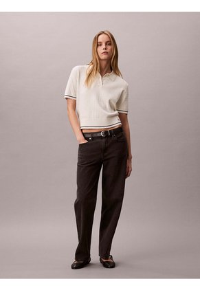 Saco Beige Cropped Tipo Polo Manga Corta De Tejido Cable Calvin Klein