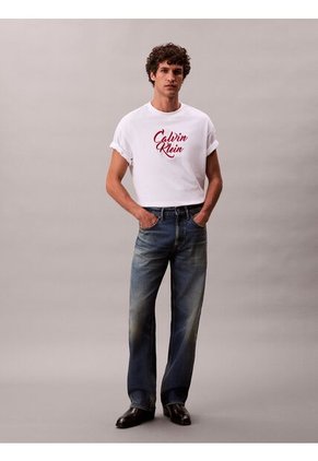 Camiseta Blanca De Algodón Grueso Con Logo Cursivo Calvin Klein